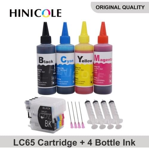 HINICOLE LC65 XL Printer Ink Cartridge + 400ml Ink For Brother LC11 LC16 LC38 LC61 LC67 LC980 LC990 LC1100 DCP-J140W 145C 165C