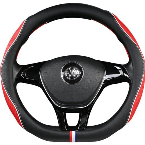 D Shape Leather Car Steering Wheel Cover Four Seasons Steering Wheel Hubs for VW GOLF 7 8 2015 POLO JATTA Interior Accessories
