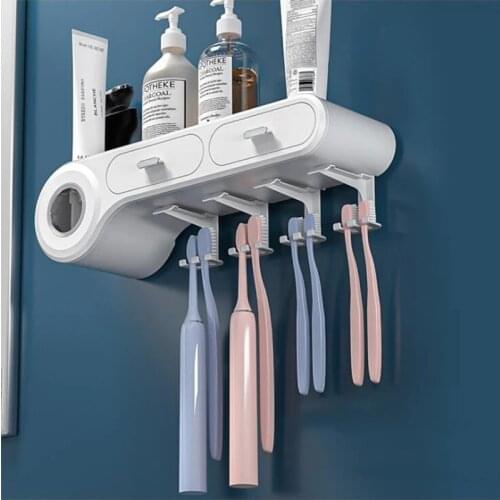 Toothbrush Holder With Cups Mounted Automatic Toothpaste Squeezer Multifunctional Wall Bathroom storage Bathroom Accessories