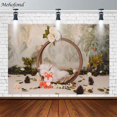 Mehofond Baby Shower Backdrops Round Decoration Flower Green Leaf Fox Photography Studio Backgrounds Photophone Photozone Props
