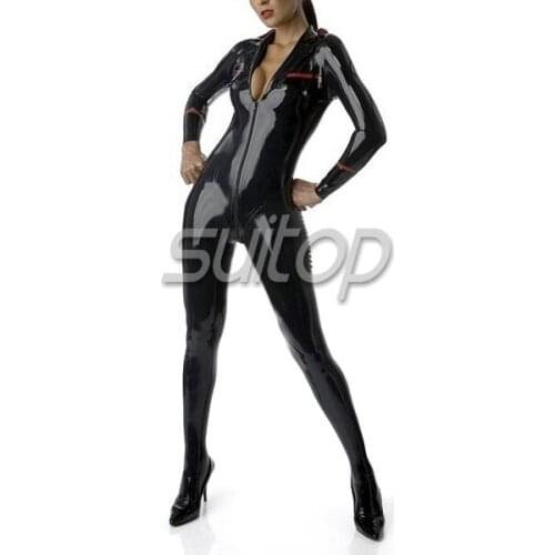 Suitop uniform style rubber latex catsuit with socks%belt