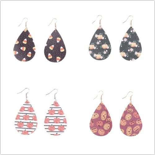 Zigzag Printed Leather Teardrop Dangle Drop Earrings Easter Monday Leather Teardrop Earrings Wholesale Factory