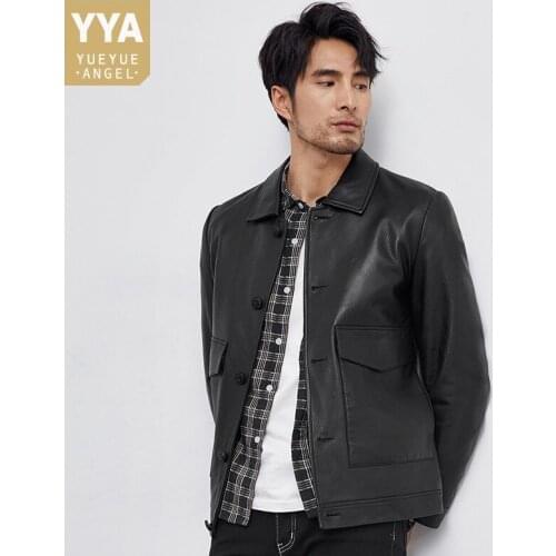 High Quality Real Leather Jacket Men Motorcycle Biker Sheepskin Coat Slim Turn-Down Collar Spring Autumn Punk Casual Outerwear