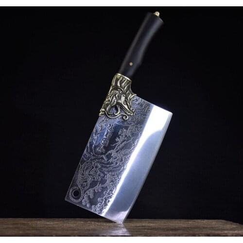 Longquan ghost hand writer with chopping bone knife hand-forged kitchen chopping bone knife ebony handle special chef knife