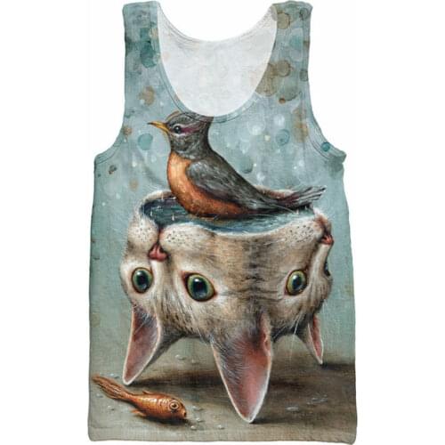 Creative Print Tank Tops Bird Kicks A Fish Cats Head Bodybuilding Stringer Singlets Jersey Vest Sleeveless Casual Shirt For Men