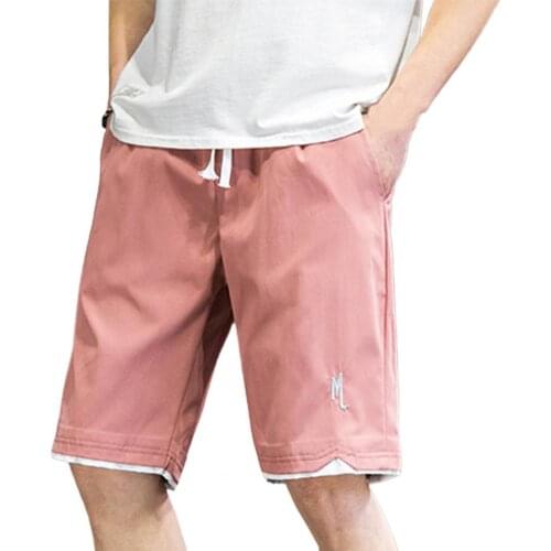 Pockets Fake Two Piece Men Beach Shorts Knee Length Loose Wide Leg Straight Elastic Waist Drawstring Casual Shorts Streetwear