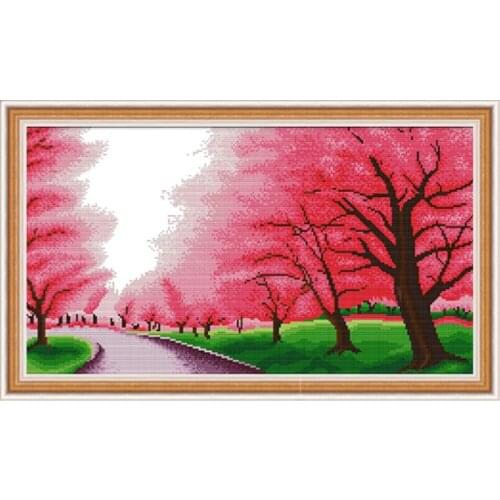 Needlework, Chinese embroidery kit, DIY landscape painting, cross stitch kit,11ct 14ct pink romantic cherry blossom cross stitch