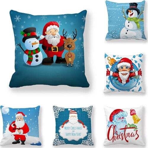 Merry Christmas Decorations for Home Happy New Year 2021 Cushion Cover 45x45cm for Sofa Car Navidad Natal Snowman Elk Style