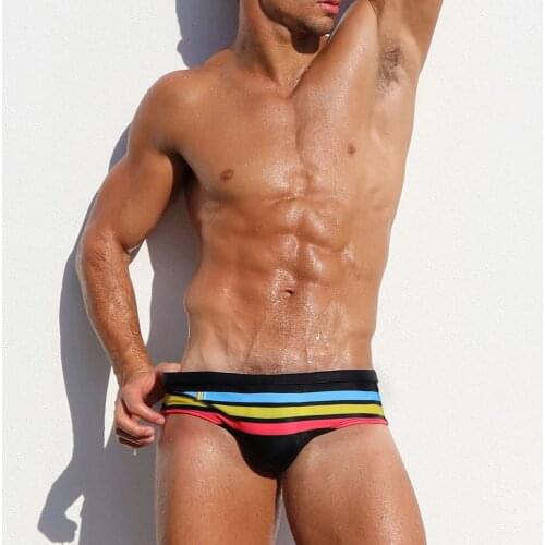 New colorful stripe swimsuits 2021 summer men beach shorts sexy swimwear men board surf swimming trunk swim briefs bikini shorts