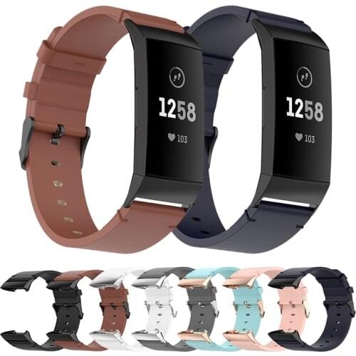 Geniune leather strap for Fitbit charge 3 4 bracelet strap with metal head grain business strap for Fitbit charge 4 wristband