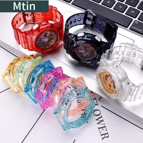 Transparent Color Resin Strap Case Mens Watch Accessories For Casio BABY-G BA110 111 112 120 Sports Wristband Ladies Watch band