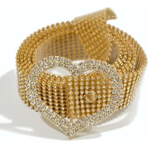 Luxury Women Belts All-match Full Rhinestone Inlaid Round Heart Oval Buckle Belt Jeans Waistband Accessories 2021