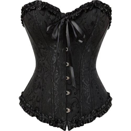 Overbust Corset Sexy Lace Plus Size Erotic Zip Floral Women Bustier Corset Lingerie Tops Brocade Victorian Fashion DropShipping