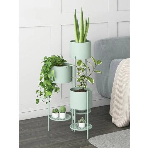 Nordic Living Room Wrought Iron Flower Stand Floor-standing Foldable Green Rack Three-layer Integrated Plant Stand Metal Shelf