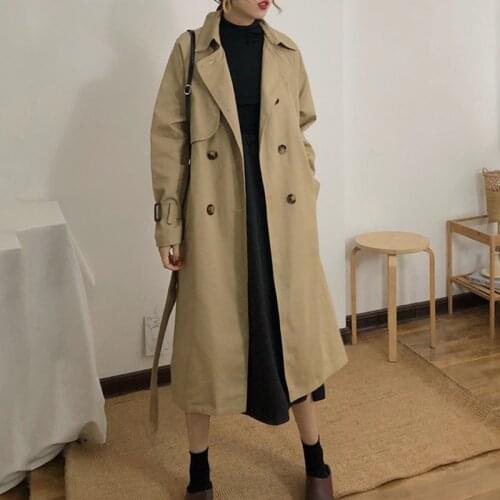 Womens Autumn Trench Coat 2020 New Korean Loose Long Outercoat British Style Sashes Double breasted Chic Ladies Windbreaker 210