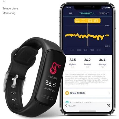 V101 Smart Watch Bluetooth Multifunctional IP68 Waterproof Black Thermometer Heart Rate Pressure Monitor Watch for Men Women