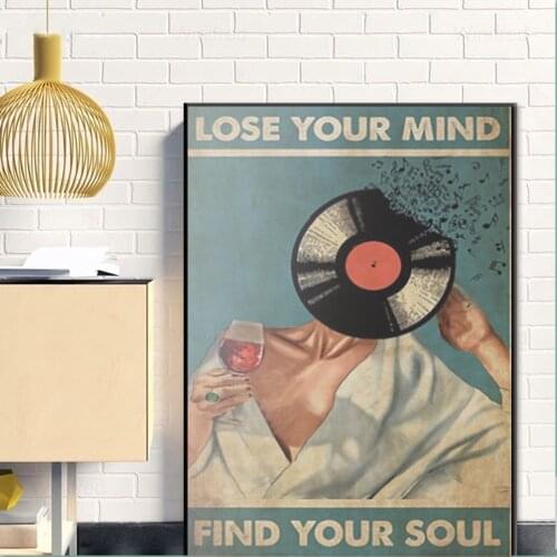 Vintage Vinyl Music Art Poster Red Wine Canvas Painting Lose Your Mind Find Soul Prints Wall Art Picture Living Room Home Decor