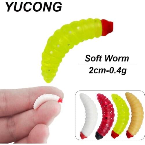 YUCONG 20/50PCS Soft Worm Baits 20mm Silicone Larva Fishing Lures Floating Shrimp Rubber Fishy Smell Swimbaits Bass Pesca Isca