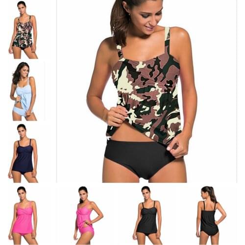 2019 High Quality Womens Push-ups Tankini Set Swimsuit Traditional Cover Belly Brazilian Bathing Suit Two-pieces Camo Swimdress