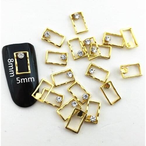 10Pcs/Lot Japan 5x8mm Gold Silver Rectangle with Rhinestone Metal Alloy Nail Art Decorations Stickers/Charms/ Tools for Manicure