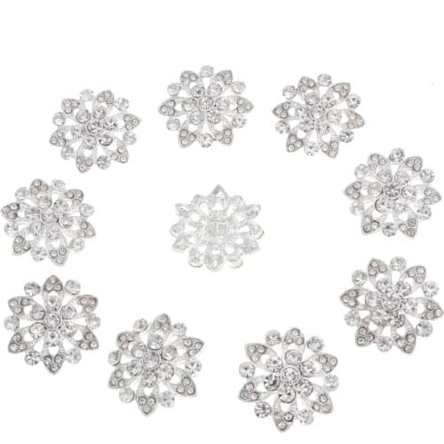 Nidalee Crystal Rhinestone Shank Buttons Sewing Alloy DIY Wedding Clothing Accessories shell Bow Hair Embellishment 22mm 10pcs