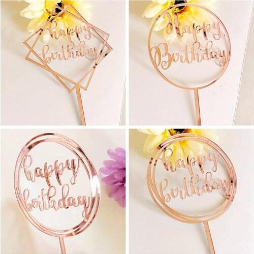 2019 Happy Birthday Acrylic Cake Topper Rose Gold Heart Acrylic Cupcake Topper For Birthday Party Cake Decorations Baby Shower