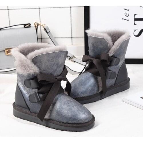 2021 Fashion Women Boots 100% Natural Fur Winter Boots Female Snow Boots Genuine Sheepskin Lace Up Warm Wool Boots Shoes