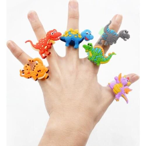 6pcs Cartoon Dinosaur Silicone Ring Toy for Children Favors Finger Jewelry Party Gifts Jurassic Dino Party Supplies