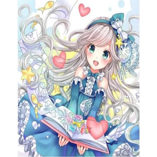 2021 New 5D DIY Cartoon Anime Girl Diamond Painting Cross Stitch Kit Wall Sticker Mosaic Embroidery Home Decoration FC607