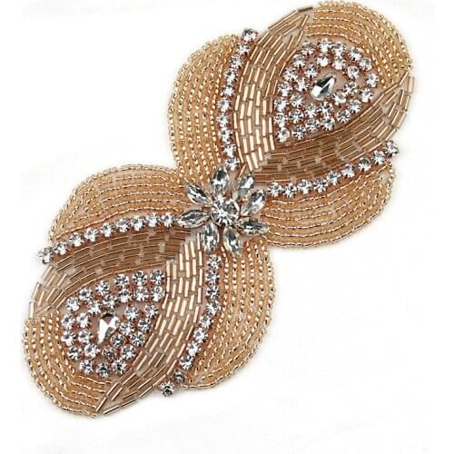 Keering 14*7 cm High Quality Handmade Beaded Rhinestone Appliques For Dress WRA-839
