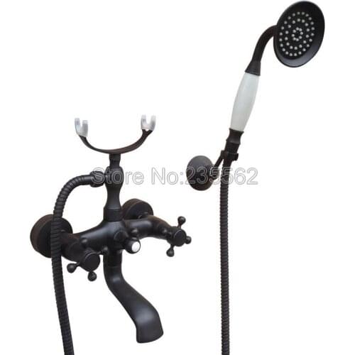 Classic Black Oil Rubbed Bronze Bathroom Handheld Shower Spray Faucet Wall Mounted Dual Handle Bathtub Mixer Tap ltf607