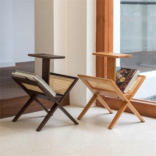 Rattan Decorative Magazine Holder Book Rack Nordic Solid Wood Magazine Rack Home Living Room Storage Shelf Corner Bookshelf