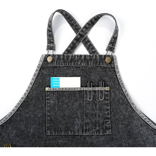 Denim Fabric Apron Milk Tea Barber Shop Hairdresser Floral Baking Barbecue Household Goods Apron Multi-size Sleeveless Apron