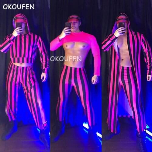 Fluorescent pink theme party sexy rose red interactive costumes nightclub bar ds costumes men