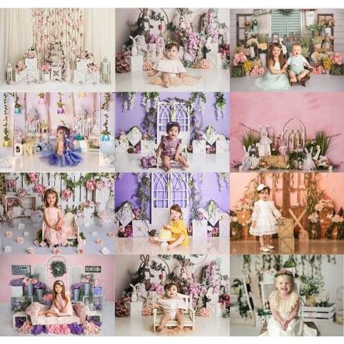 Top Garden Kids Portrait Photography Cake Smash Backdrop Flower Spring Artistic Background Baby Bunny Children Prop Photo Studio