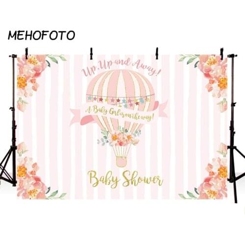 MEHOFOTO Adventure Hot Air Balloon Background for Girl Baby Shower Party Banner Photo Booth Up Up and Away Photography Backdrops