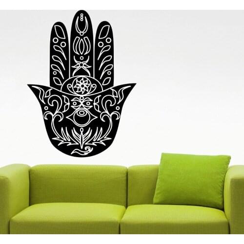 Hamsa Hand Design Wall Decal Fatima Hand Mandala Bedroom Decor Living Room Wall Posters Removable Mural Vinyl Sticker S-514