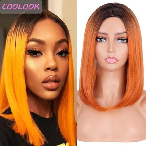 Ginger Orange Short Bob Wigs for Black Women Ombre Straight Shoulder Length Wigs Natural Synthetic False Hair Cosplay Lolita Wig