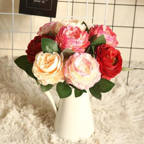 Western Rose Artificial Flowers Silk Peonies Wedding Decorative Vases for Home Decor Bride Bouquet Foam Craft Gifts Fake Plants