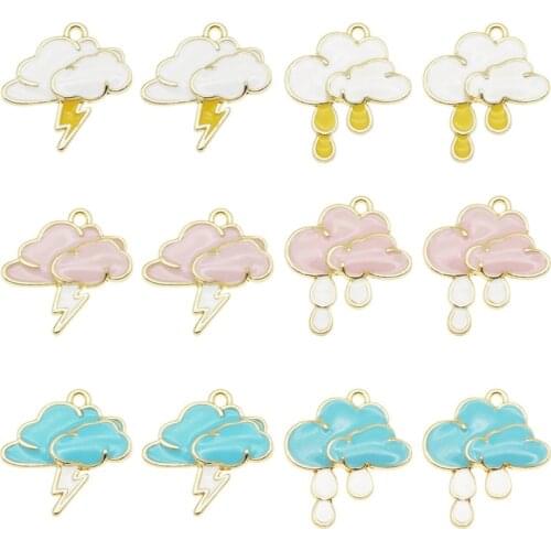 Julie Wang 6PCS Enamel Cartoon Weather Symbol Charms Alloy Mixed Pendant Bracelet Earrings Jewelry Making Accessory