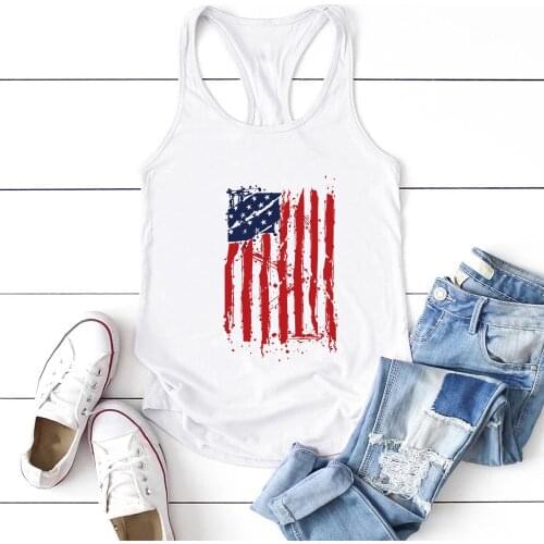 2020 Casual American National Flag Printed Tank Top Women Sleeveless Summer Vest Fashion Round Neck Tank Tops for Women Ladies