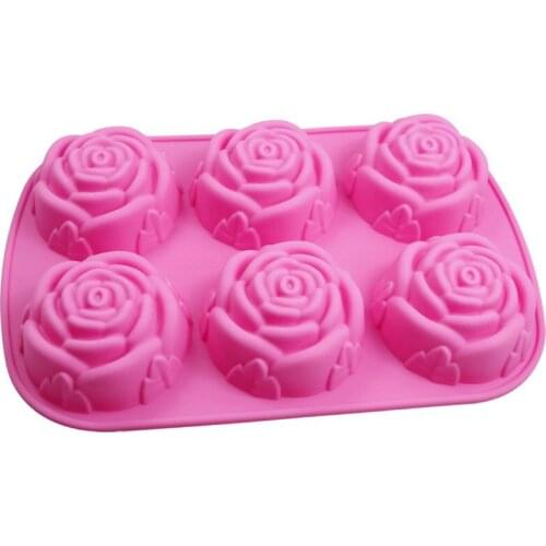 Candy Decoration Reusable Random Color Rose Shape 6 Cavity Fondant Soap Mold Silicone DIY Baking Tool 1Pcs Kitchen Supplies