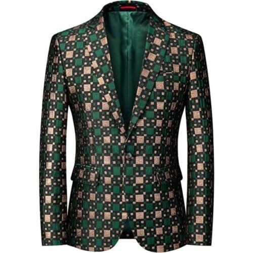 Green plaid suit mens personality evening dress host stage performance slim blazers British style americana hombre costumes