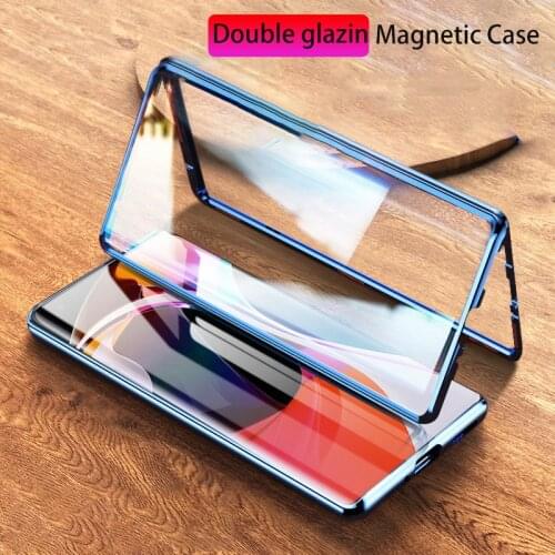 Magnetic Adsorption Double Tempered Glass Case For Xiaomi MAX 3 MIX 2S Note 10 CC9 pro 9T/K20 9SE CC9E A3 9 Metal Case Cover