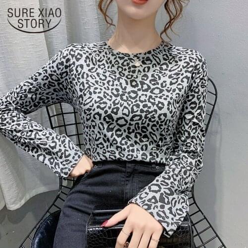 Fashion Women Long Sleeve Leopard Blouse Round Neck Shirt Ladies OL Party Top Streetwear Blusas Elegante Plus Size Tops 12099