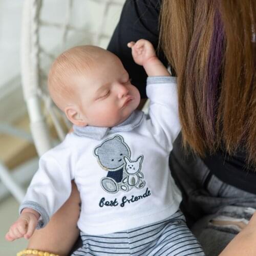 NPK 49CM Rosalie Soft Body Bebe Doll Reborn Baby Sleeping doll Flexible Hand-Drawing Hair 3D Skin Tone with Veins Rooted Eyelash