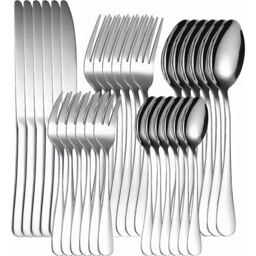 Stainless Steel Cutlery Set Silverware Kitchen Tableware Home Spoon Fork Knife Set Dinner Complete Western Mirror Dinnerware Set