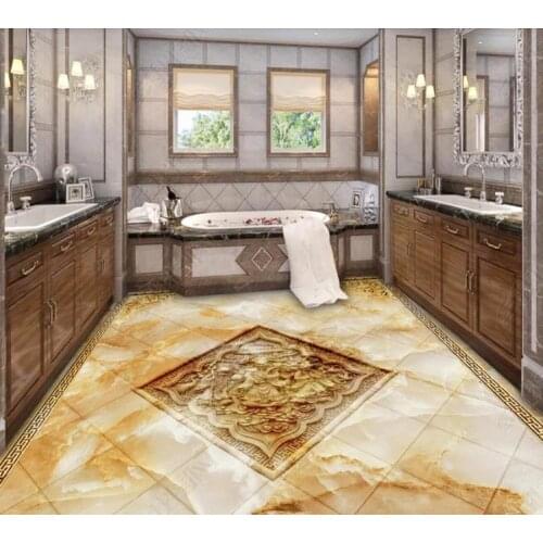 Custom Flooring Mural Wallpaper Chinese style marble Toilets Bedroom 3D Floor Murals PVC Waterproof Self-adhesive