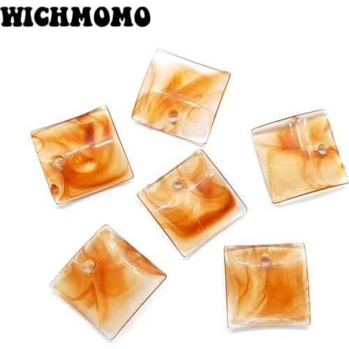 2019 New Fashion 24mm 10pieces/bag Acrylic Brown Square Smooth Charms Pendant for DIY Earring Jewelry Making Finding Accessories