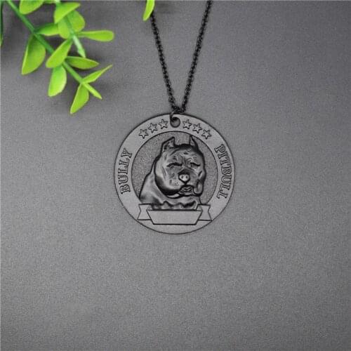 New Vintage Bully Pitbull Medal Necklace Retro Style Metal Bully Pitbull Pendant Necklace Women Jewellery Dog Jewellery